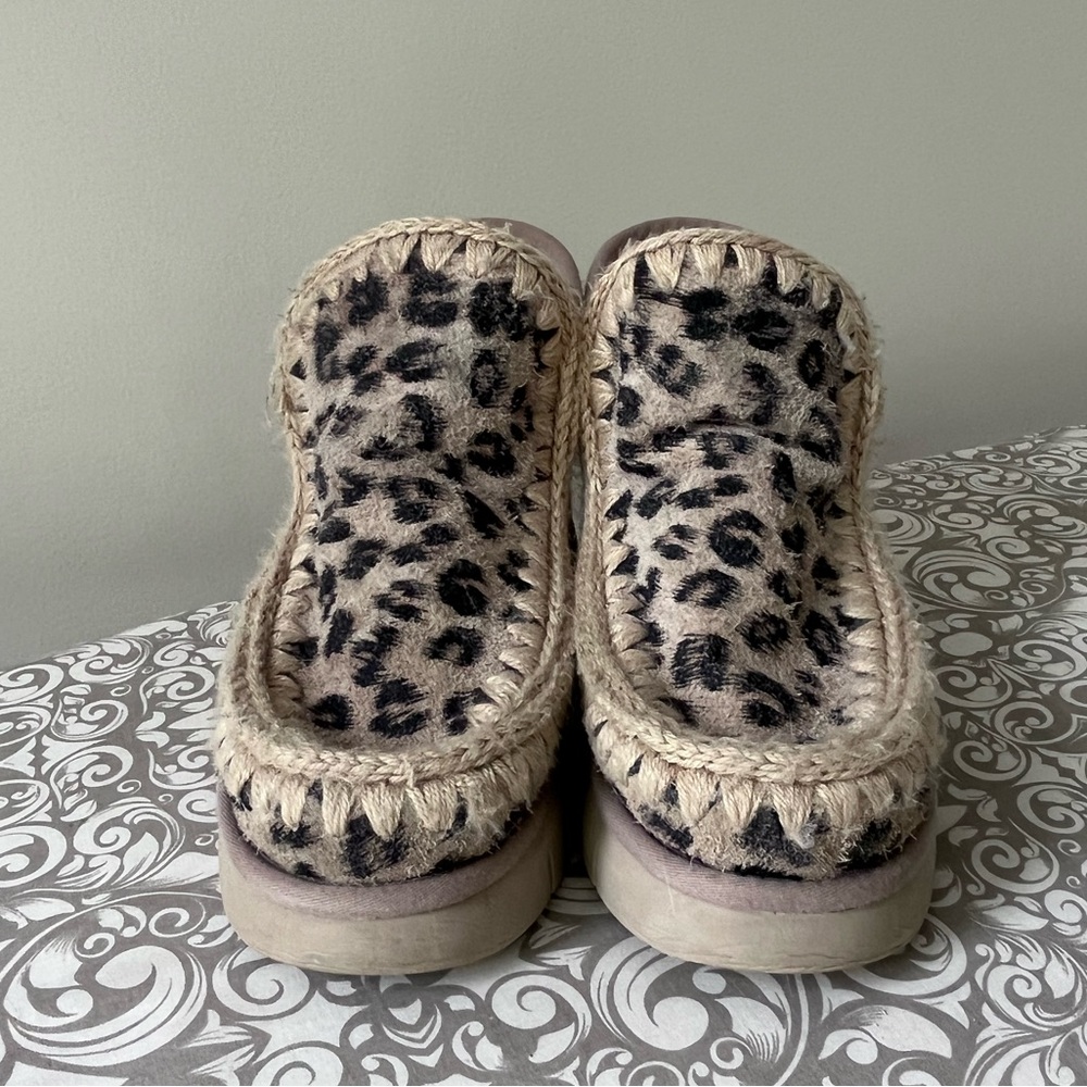MOU Leopard Print Bounce Fleece Lined Ankle Boots - Picture 5 of 9